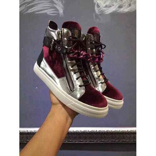 GIUSEPPE ZANOTTI Sneakers in Burgundy Velvet with Chains